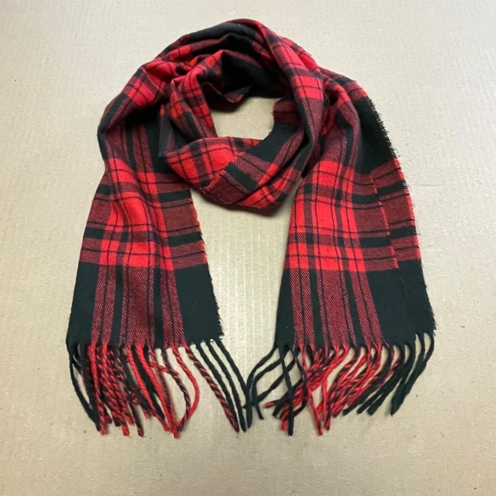 Vintage Christian Dior Cashmaire Red & Black 52x11 Plaid Scarf Unisex‎
